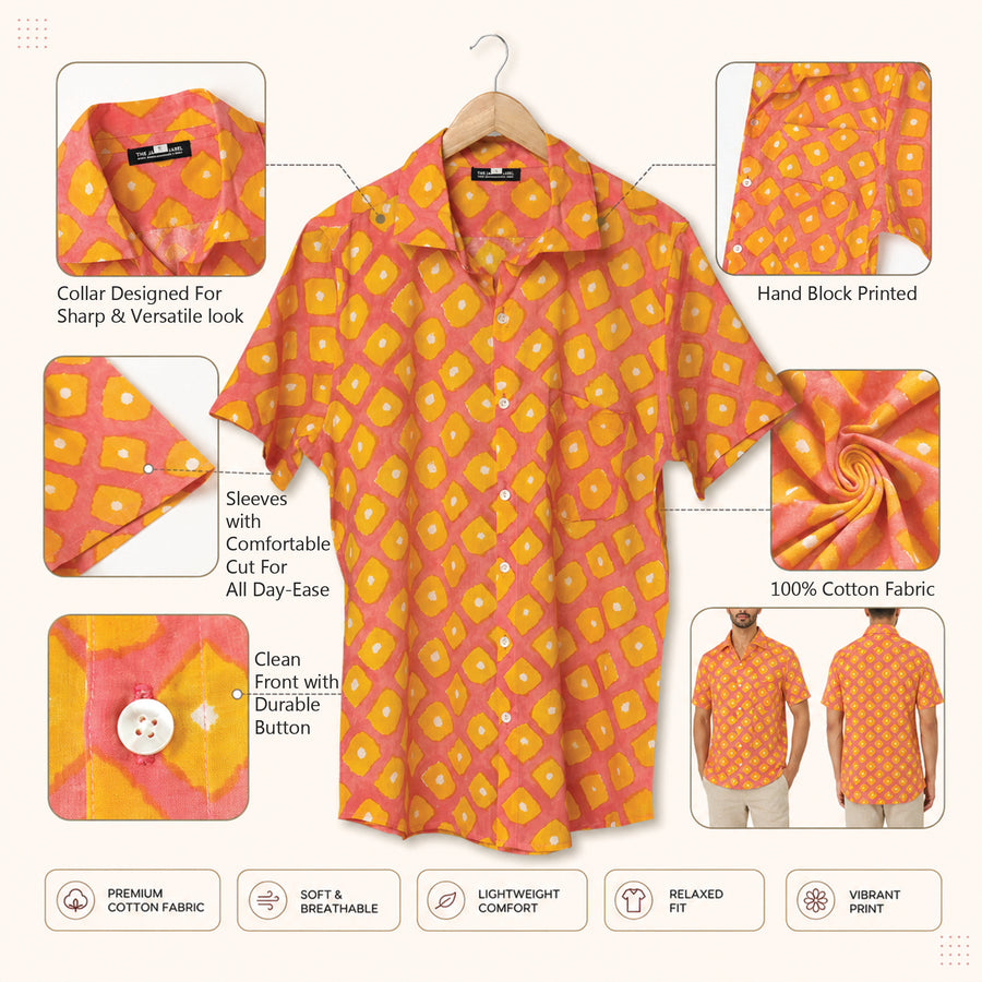 Hand Block Printed Pink Bandhej Shirt for Men | Handcrafted Casual and Vacation Wear Summer Shirt
