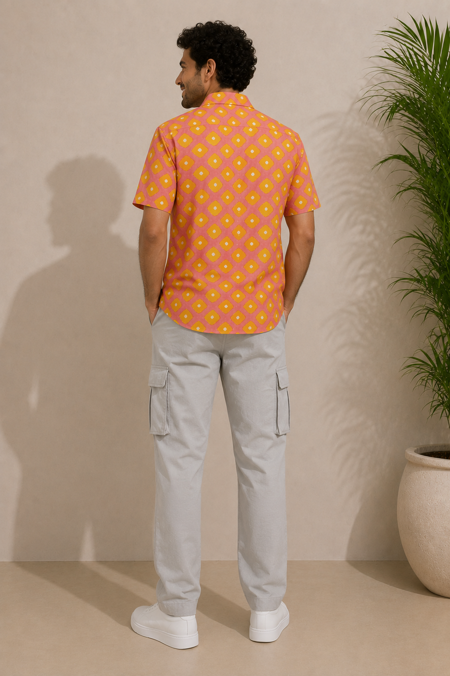 Hand Block Printed Pink Bandhej Shirt for Men | Handcrafted Casual and Vacation Wear Summer Shirt