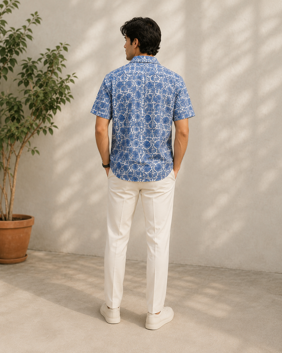 Hand Block Printed Blue & White Block Printed Cotton Shirt Cotton Block Print Shirt | Casual and Vacation Wear Shirt