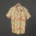 Men’s Yellow Orange Floral Block Print Cotton Shirt – Short Sleeve Collar Shirt | Jaipur Handcrafted