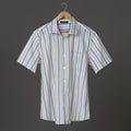 Men’s Cotton Striped Shirt – Blue & White Short Sleeve Casual Shirt | Soft Summer Wear