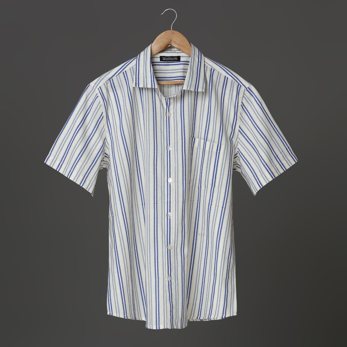 Men’s Cotton Striped Shirt – Blue & White Short Sleeve Casual Shirt | Soft Summer Wear