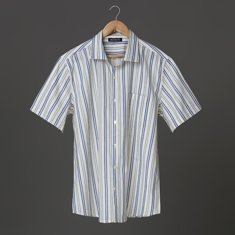 Yellow Orange Floral Block Print Cotton Shirt for Men