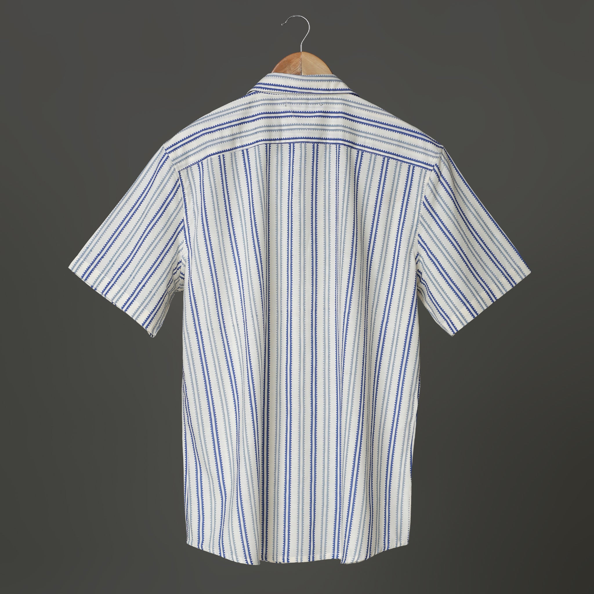 Men’s Cotton Striped Shirt – Blue & White Short Sleeve Casual Shirt | Soft Summer Wear