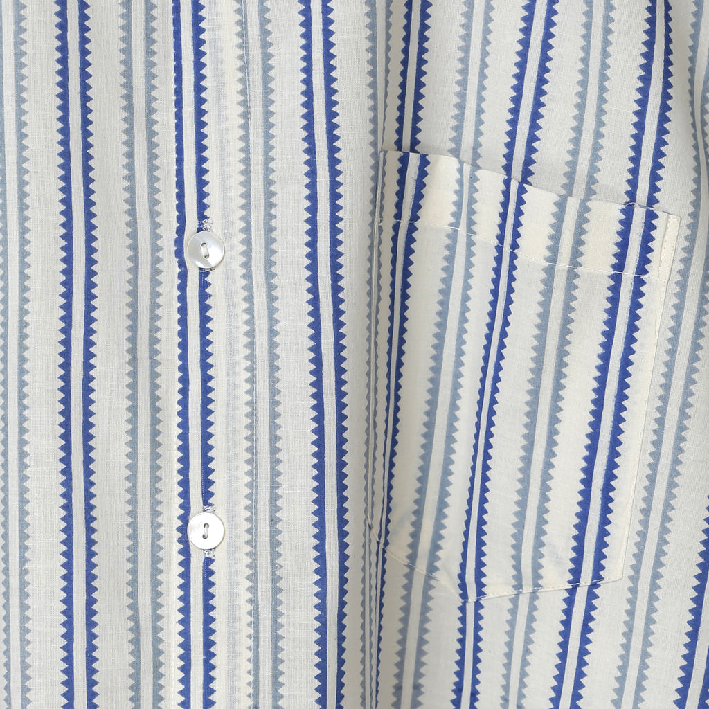 Men’s Cotton Striped Shirt – Blue & White Short Sleeve Casual Shirt | Soft Summer Wear