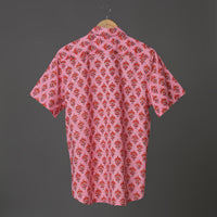 Pink Marigold Block Print Cotton Shirt for Men