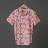 Hand Block Printed White Multi Floral Cotton Shirt for Men | Handcrafted Casual and Vacation Wear Summer Shirt