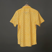 White Mustard Geometric Block Print Cotton Shirt for Men