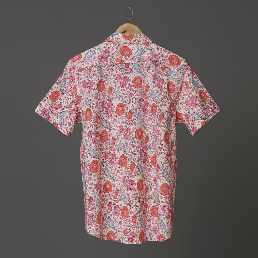 Hand Block Printed White Multi Floral Cotton Shirt for Men | Handcrafted Casual and Vacation Wear Summer Shirt