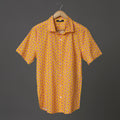 Sunrise Men’s Yellow Cotton Shirt – Floral Bud Block Print | Bright Summer Shirt in Soft Cotton