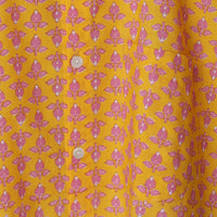 Sunrise Yellow Floral Bud Block Print Cotton Shirt for Men