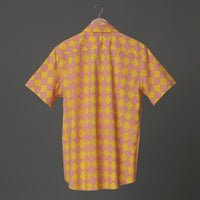 Retro Yellow & Pink Check Block Print Cotton Shirt for Men