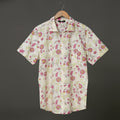 Ceam Off White color Men's Pink Flower  Hand Block Print Short Sleeve hirt
