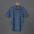 Indigo Charm Men’s Blue Cotton Shirt – Hand Block Print with Pocket | XL Size Casual Shirt