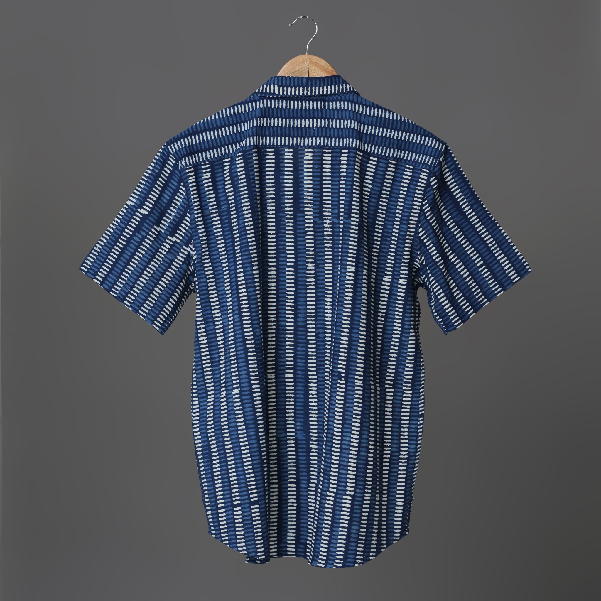 Indigo Charm Men’s Blue Cotton Shirt – Hand Block Print with Pocket | XL Size Casual Shirt