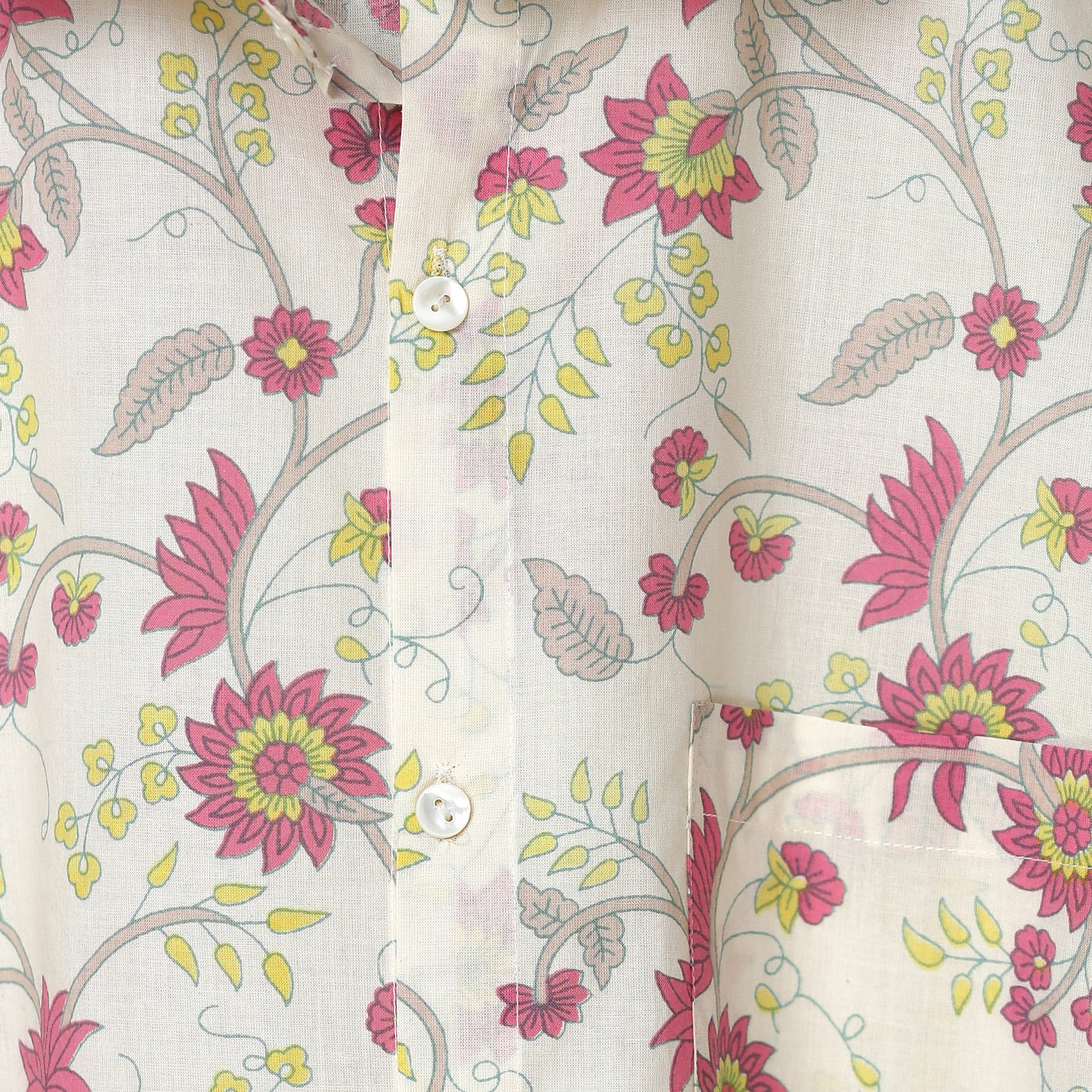Ceam Off White color Men's Pink Flower  Hand Block Print Short Sleeve hirt