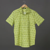 Green Rose Block Print Premium Cotton Shirt for Boy