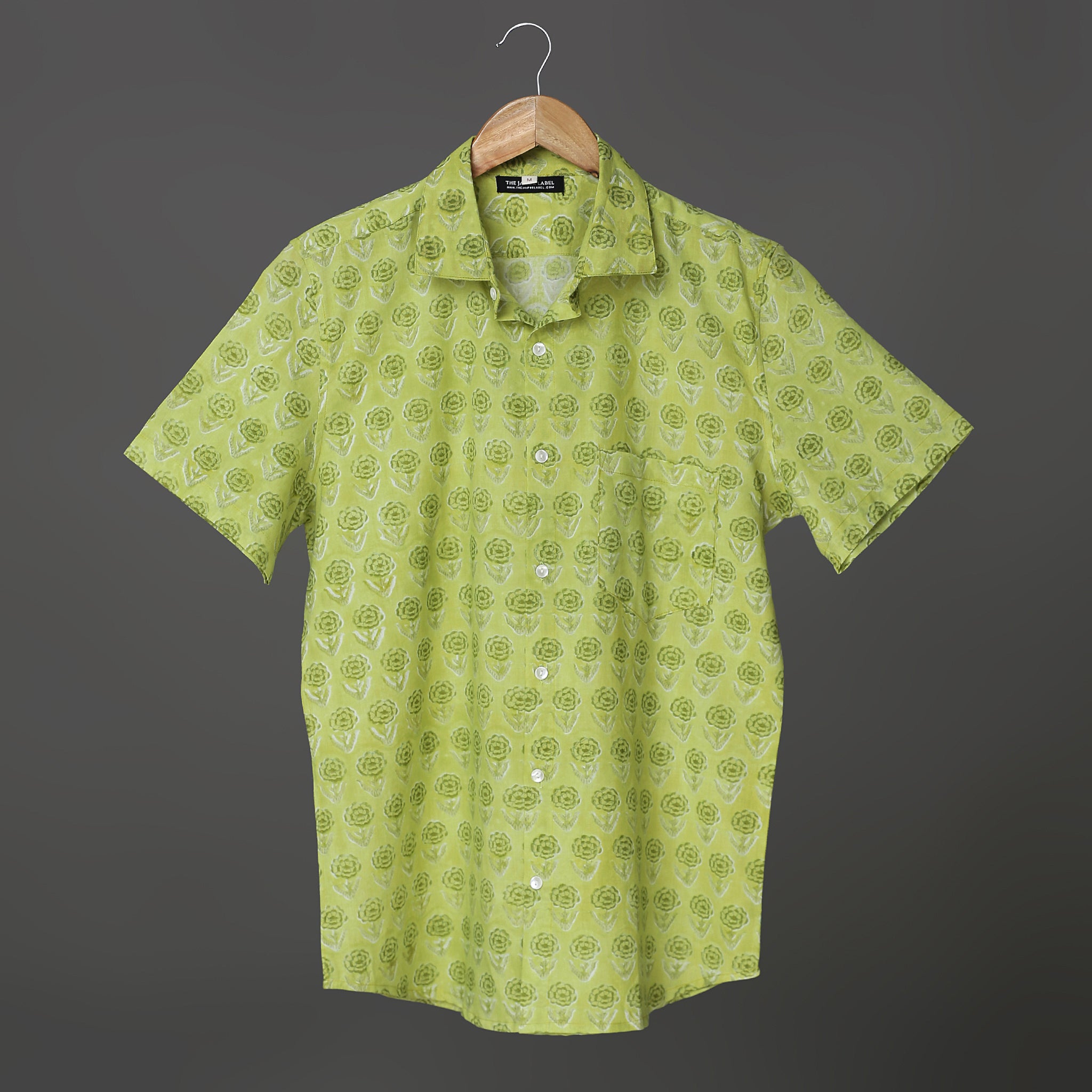 Green Rose Block Print Premium Cotton Boys Shirt Ideal for Goa Holidays Trip