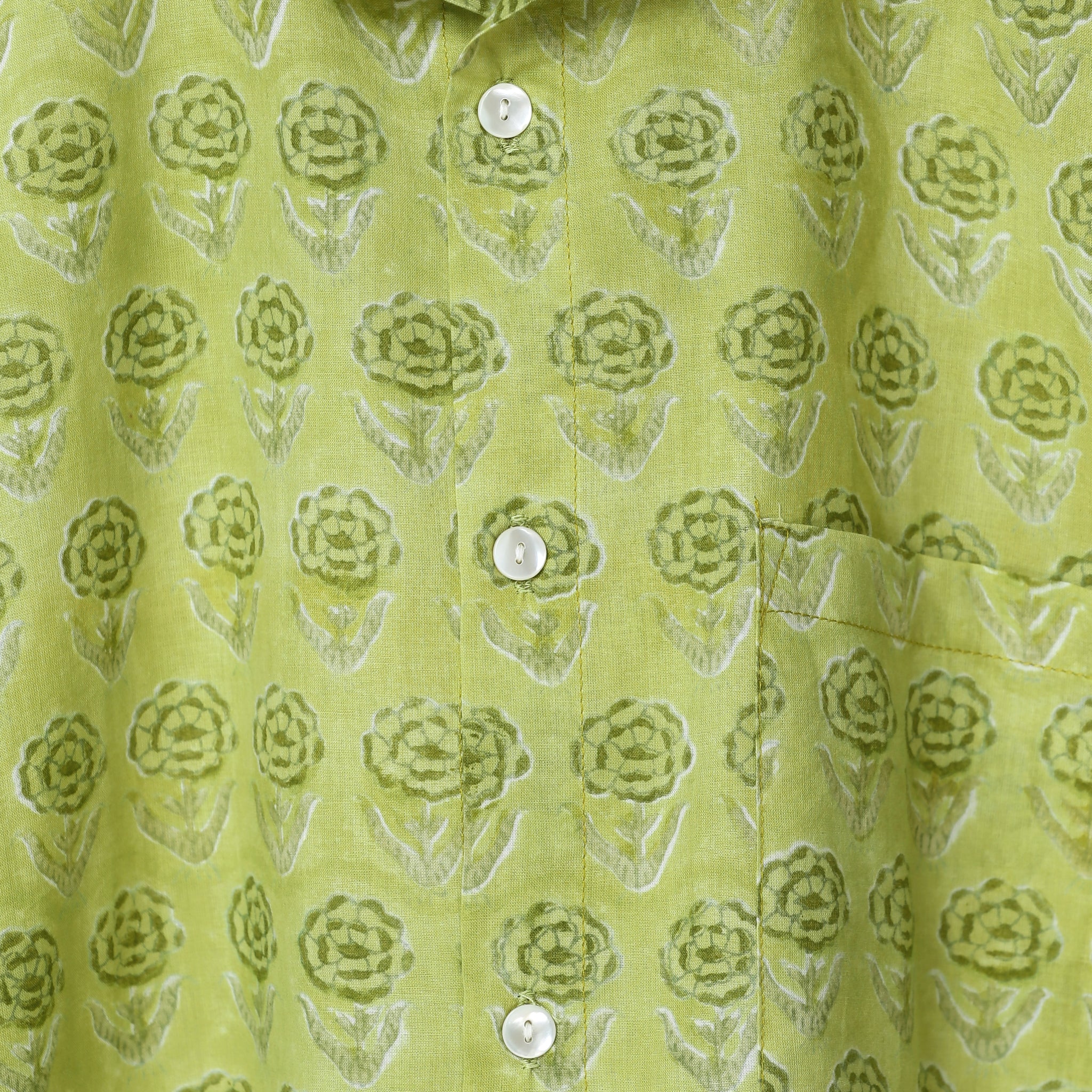 Green Rose Block Print Premium Cotton Boys Shirt Ideal for Goa Holidays Trip