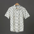 Classic White Cotton Shirt for Men – Black Block Print Floral Motif | Handcrafted Summer Shirt