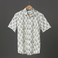 Classic White & Black Floral Hand Block Printed Cotton Shirt for Men | Handcrafted Casual and Vacation Wear Shirt