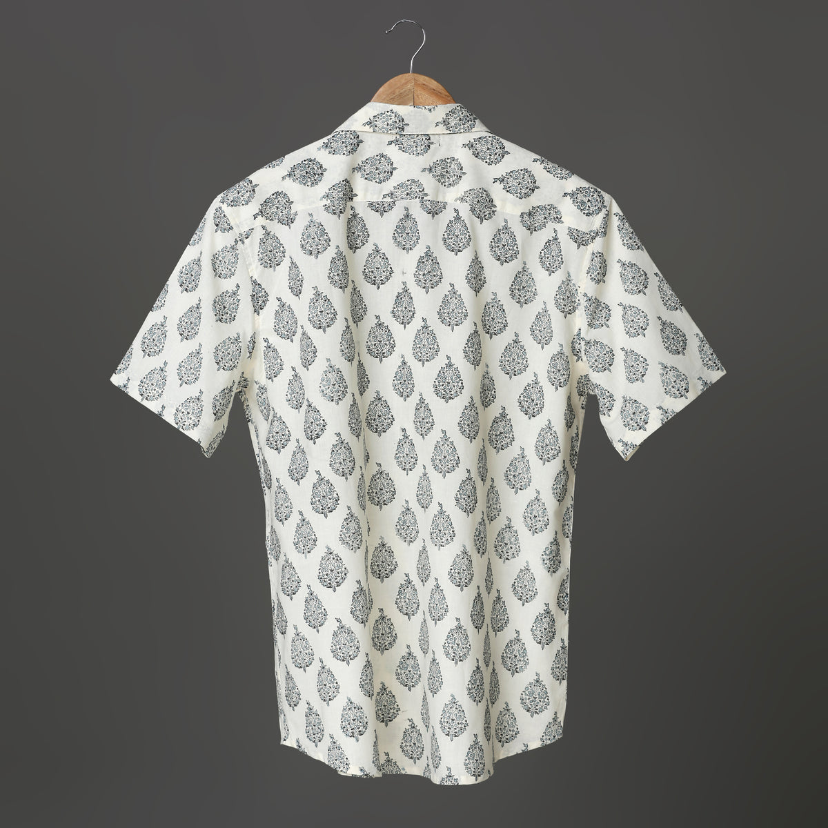 Classic White & Black Floral Hand Block Printed Cotton Shirt for Men | Handcrafted Casual and Vacation Wear Shirt