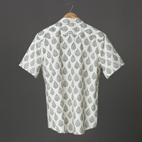Classic White & Black Floral Hand Block Printed Cotton Shirt for Men | Handcrafted Casual and Vacation Wear Shirt
