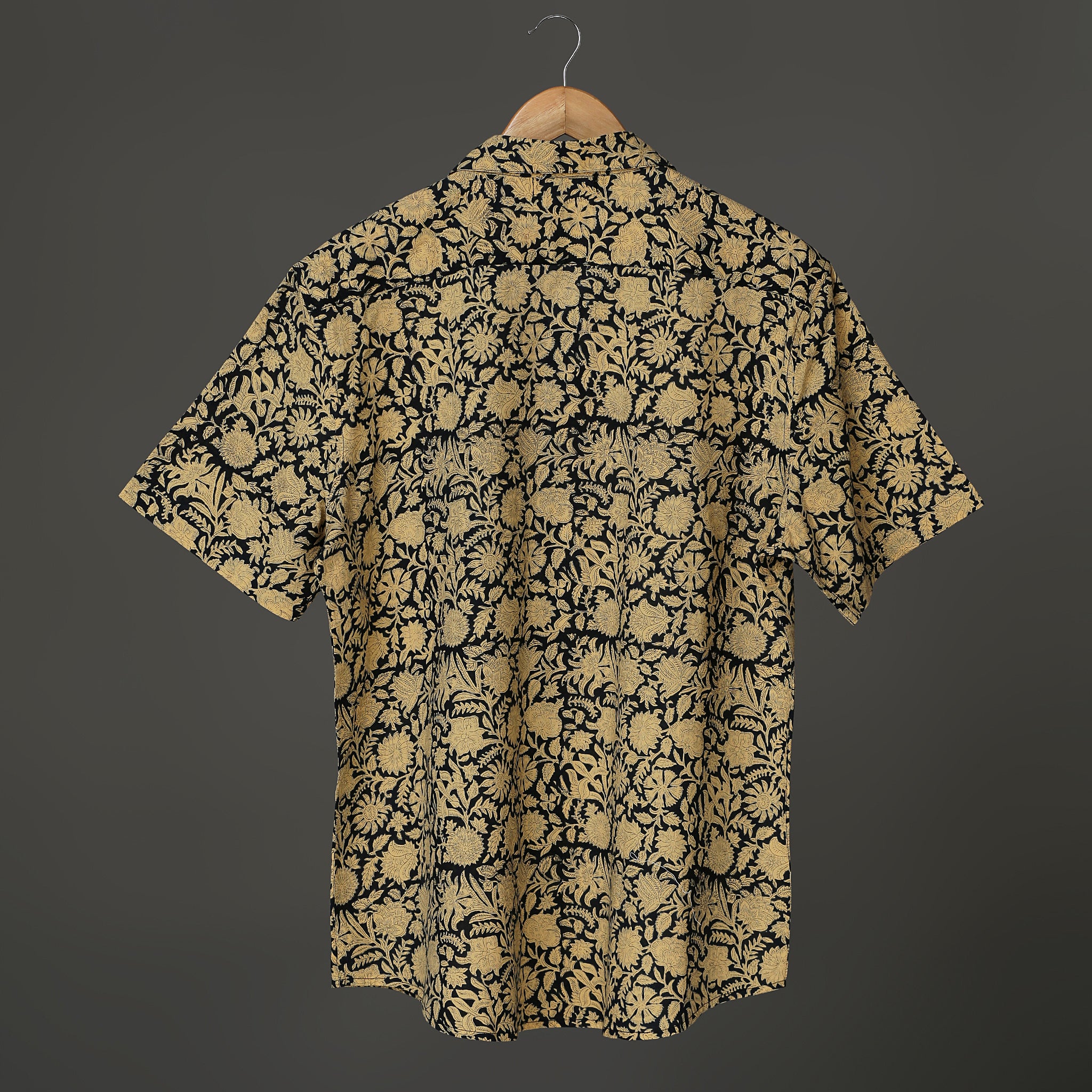Men’s Hand Block Print Cotton Shirt – Black & Beige Floral | Jaipur Royal Threads