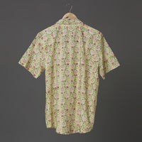 Green Small Floral Block Print Cotton Shirt for Men