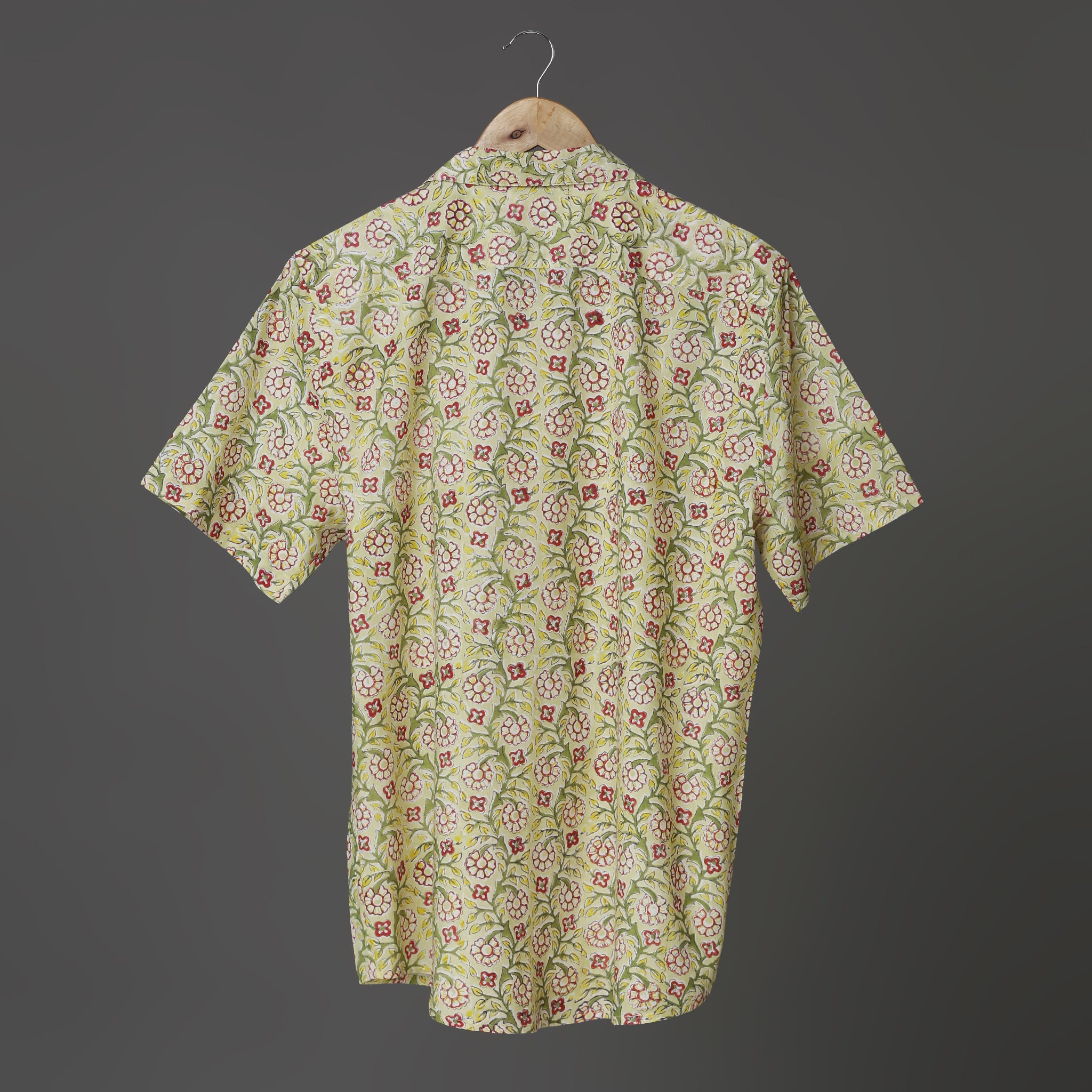 Green Small Floral Print Hand Block Print Summer Wear Cotton Shirt for Men