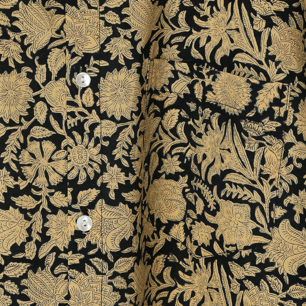 Men’s Hand Block Print Cotton Shirt – Black & Beige Floral | Jaipur Royal Threads