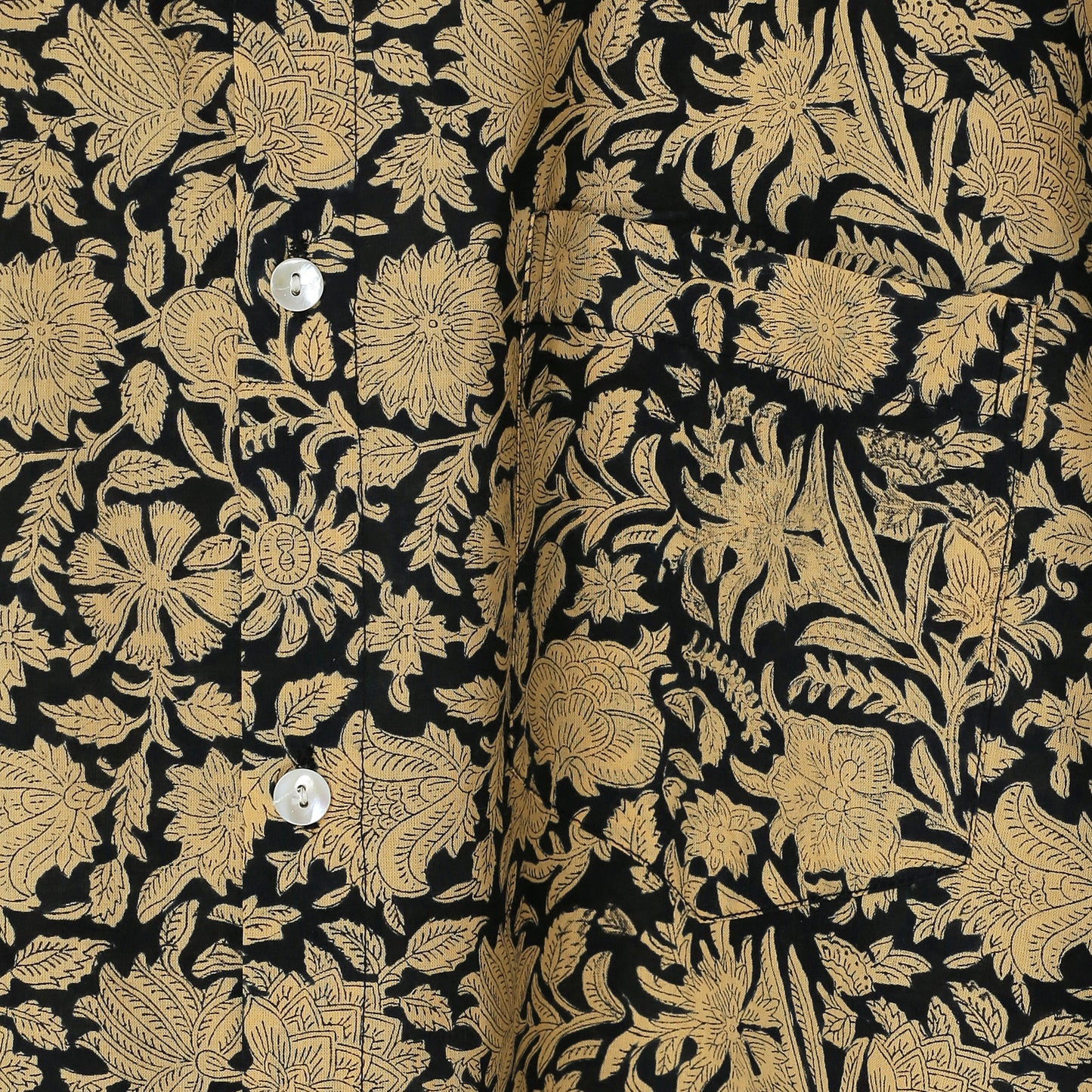 Men’s Hand Block Print Cotton Shirt – Black & Beige Floral | Jaipur Royal Threads