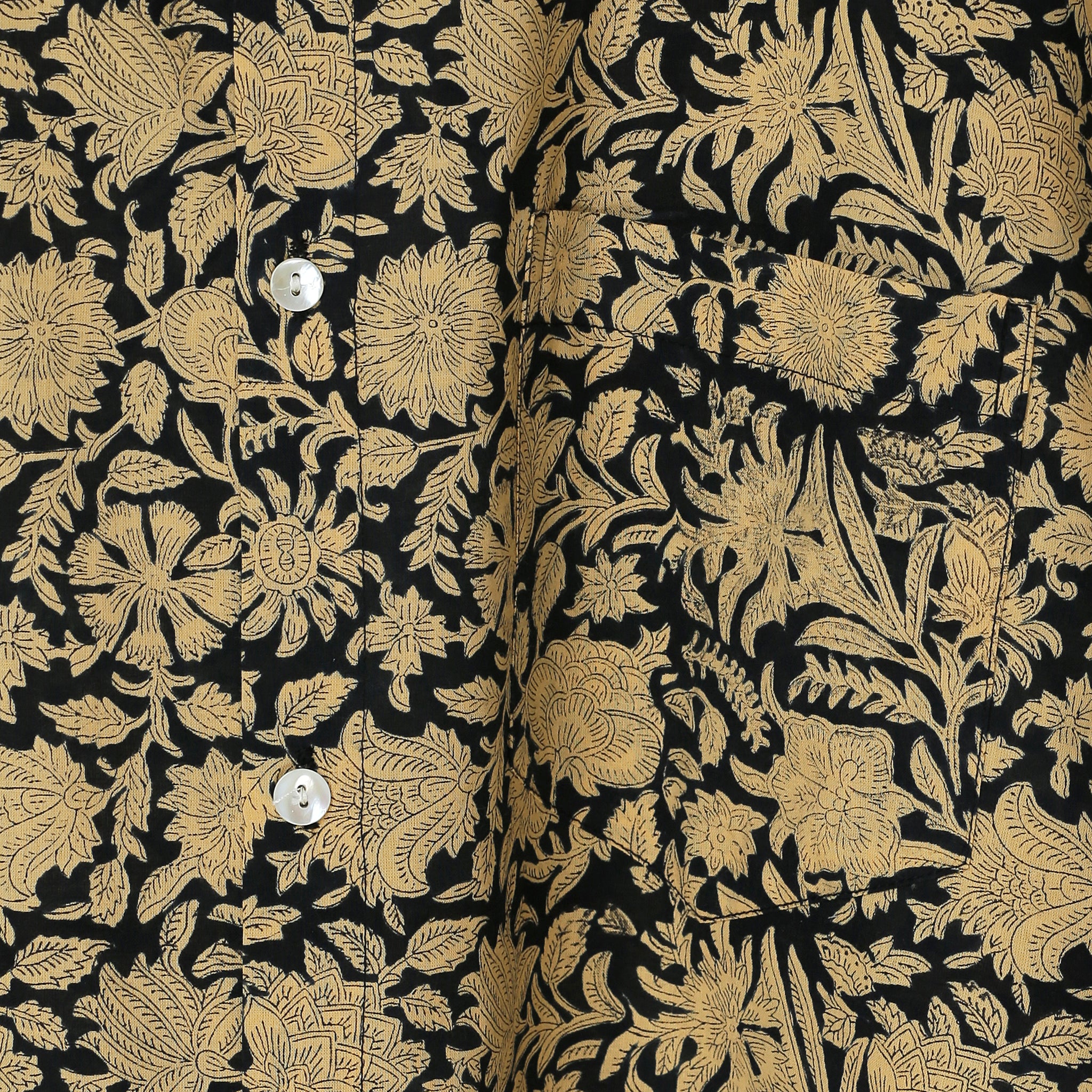 Men’s Hand Block Print Cotton Shirt – Black & Beige Floral | Jaipur Royal Threads