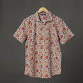 Men’s Floral Hand Block short Sleeve Cotton Shirt – Red & Yellow on Grey | Jaipur Royal Threads