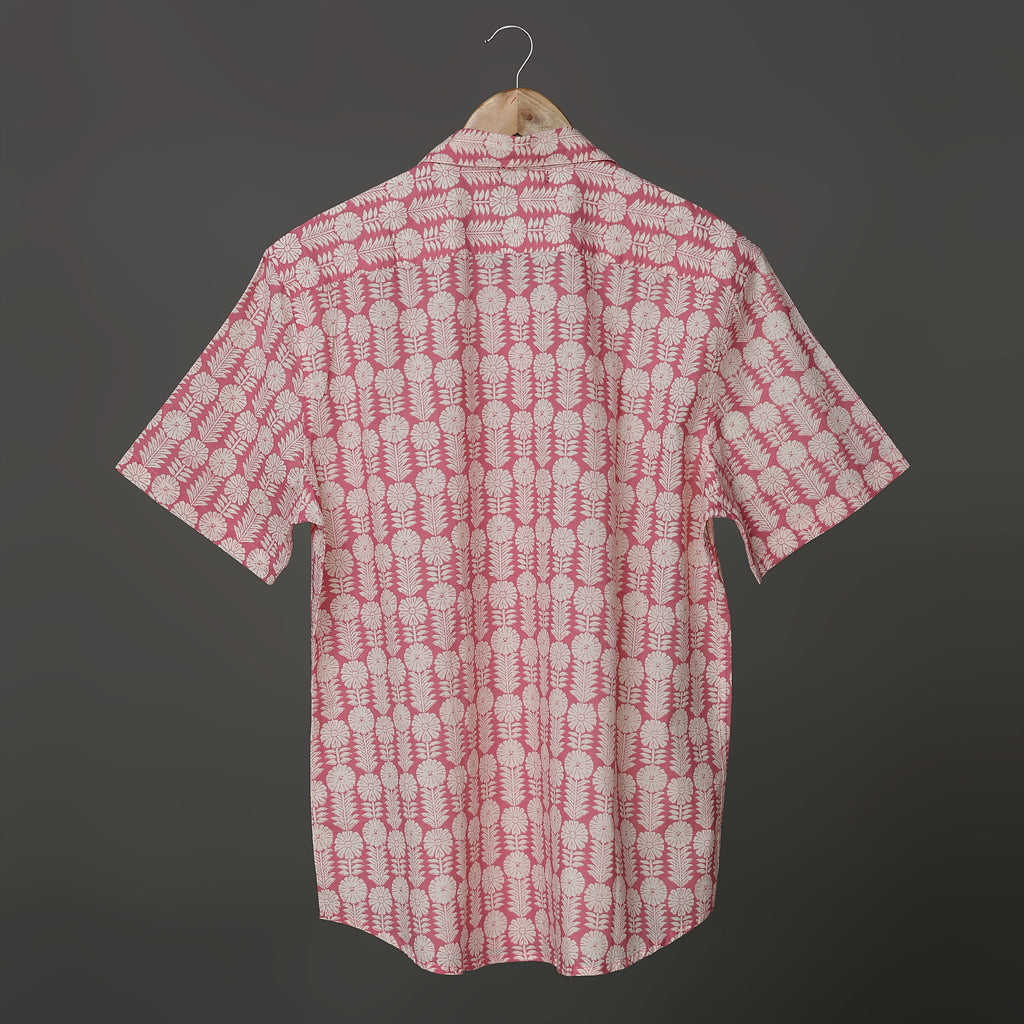 Hand Block Printed Cotton Shirt – Pink Sanganeri Pine Floral | The Royal Threads