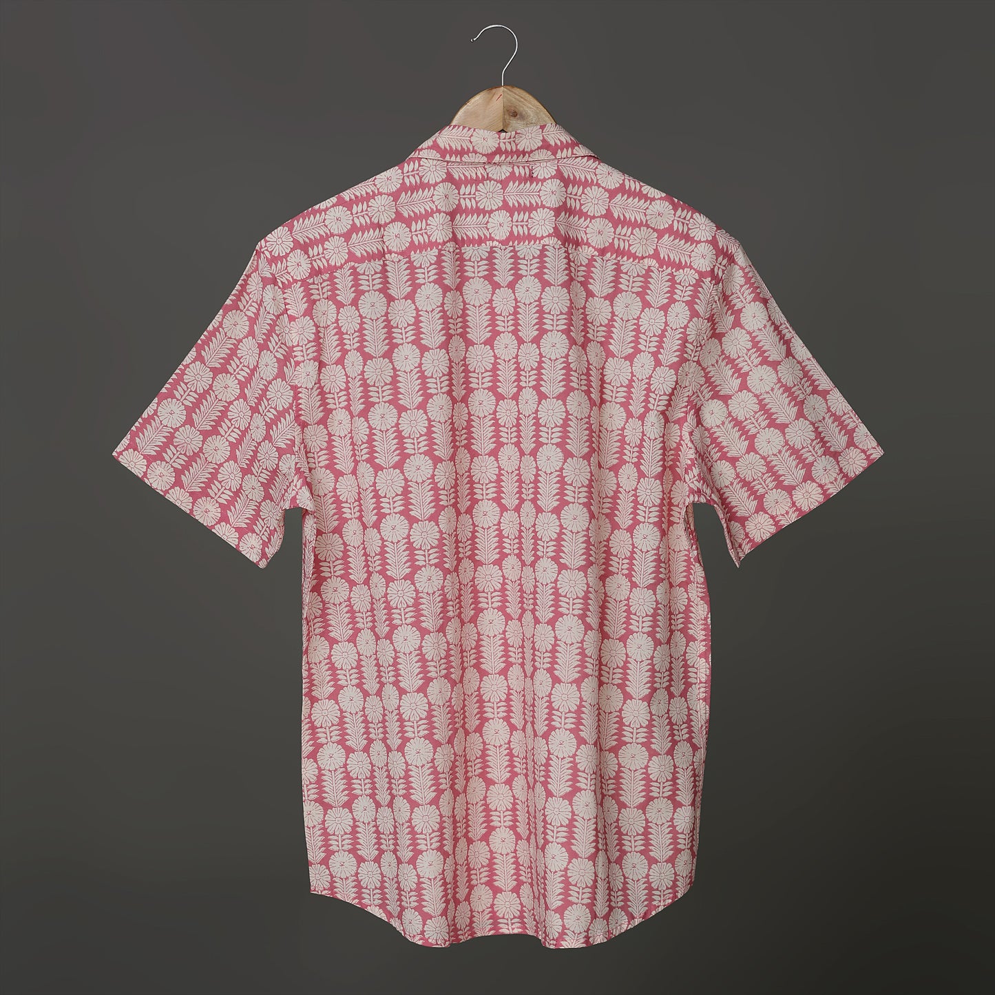 Hand Block Printed Cotton Shirt – Pink Sanganeri Pine Floral | The Royal Threads