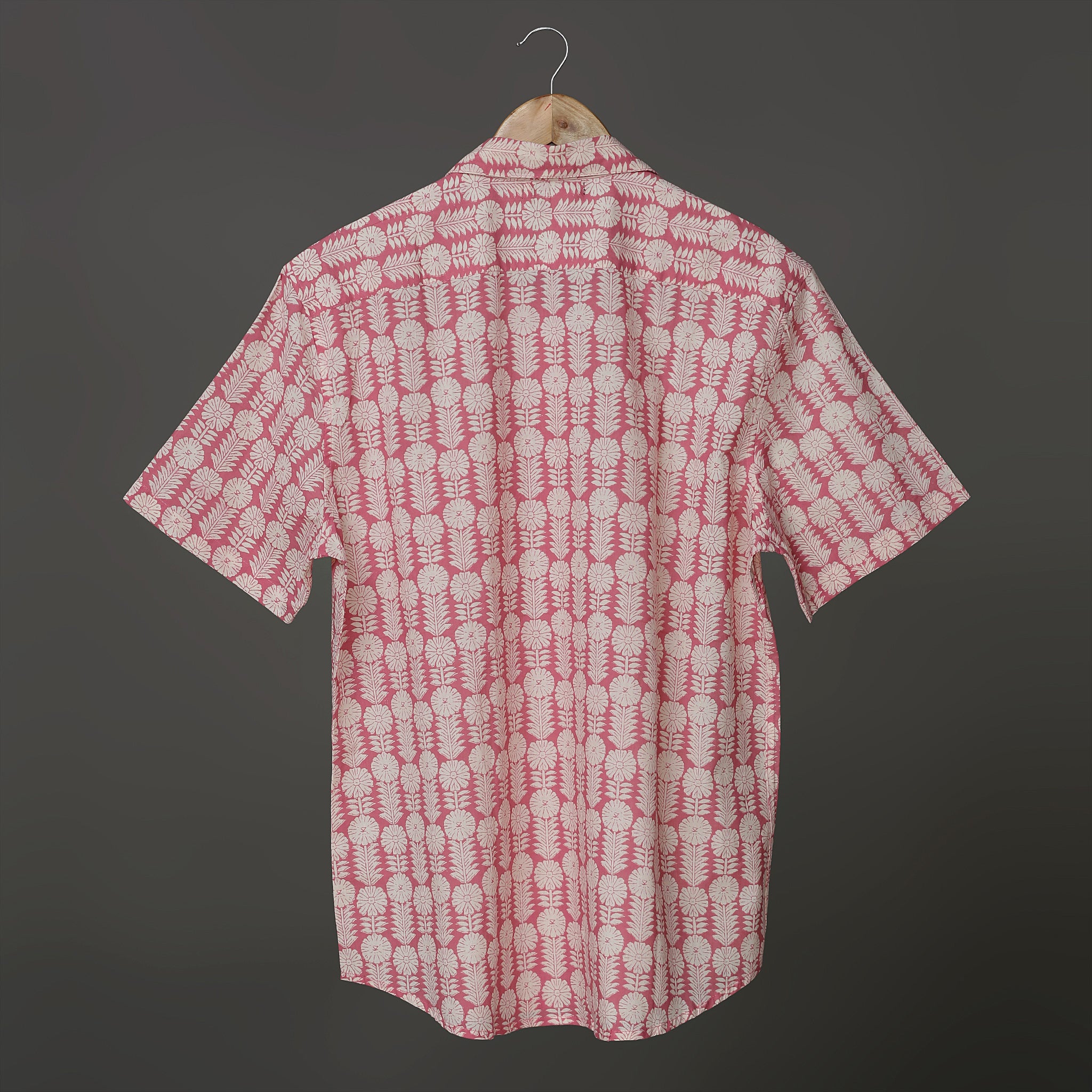 Hand Block Printed Cotton Shirt – Pink Sanganeri Pine Floral | The Royal Threads