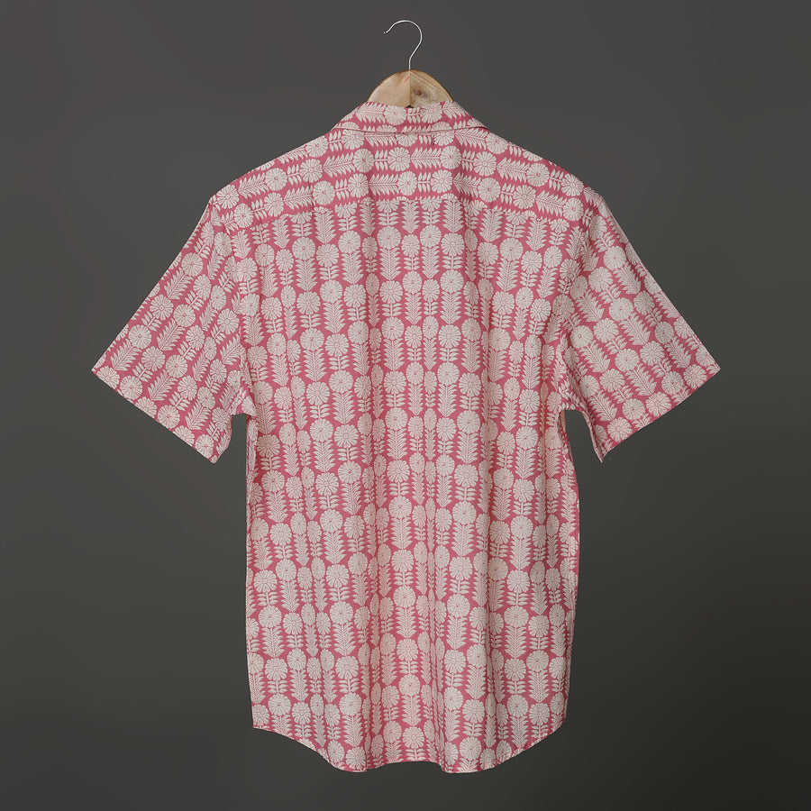 Pink Sanganeri Pine Floral Block Print Cotton Shirt for Men