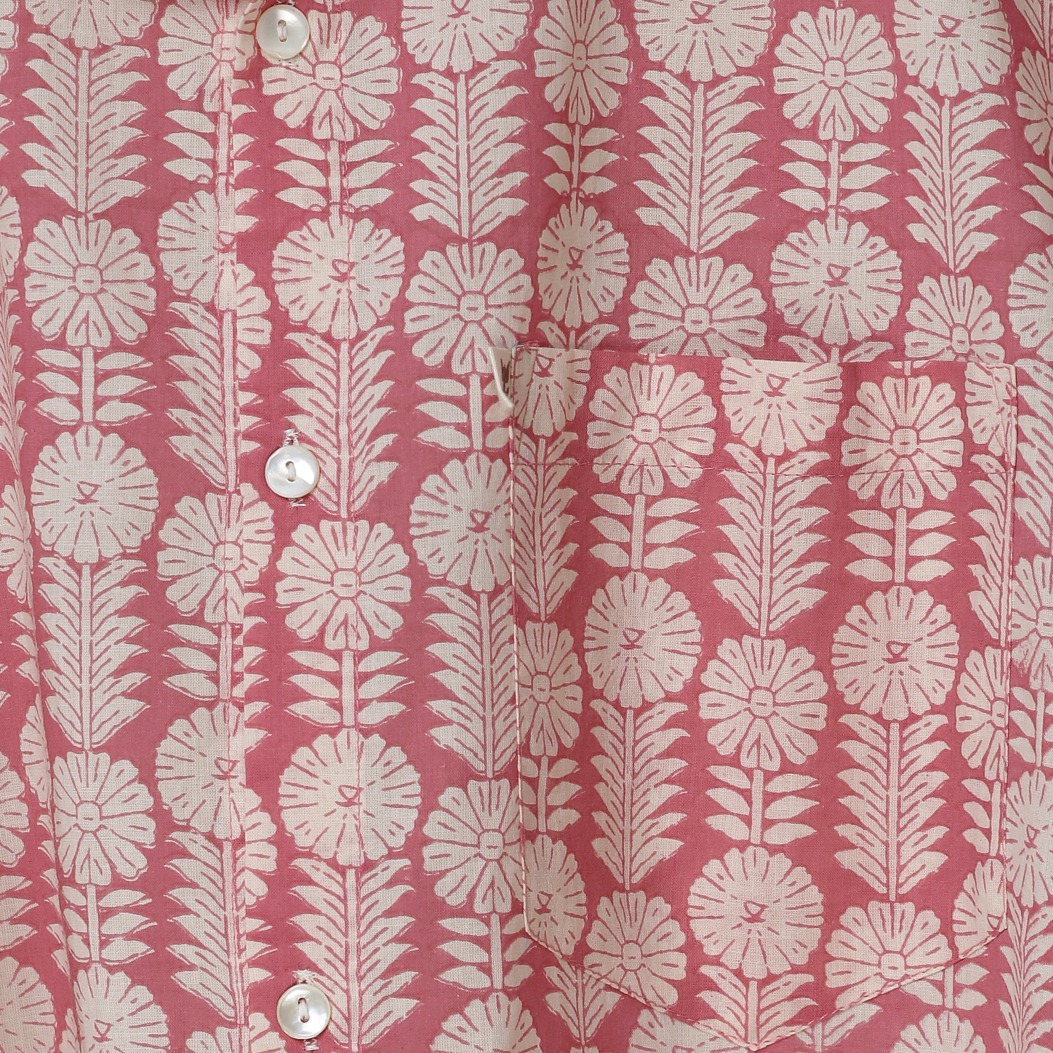 Hand Block Printed Cotton Shirt – Pink Sanganeri Pine Floral | The Royal Threads