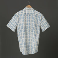 Sky Blue Block Printed Cotton Short Sleeve Shirt for Men