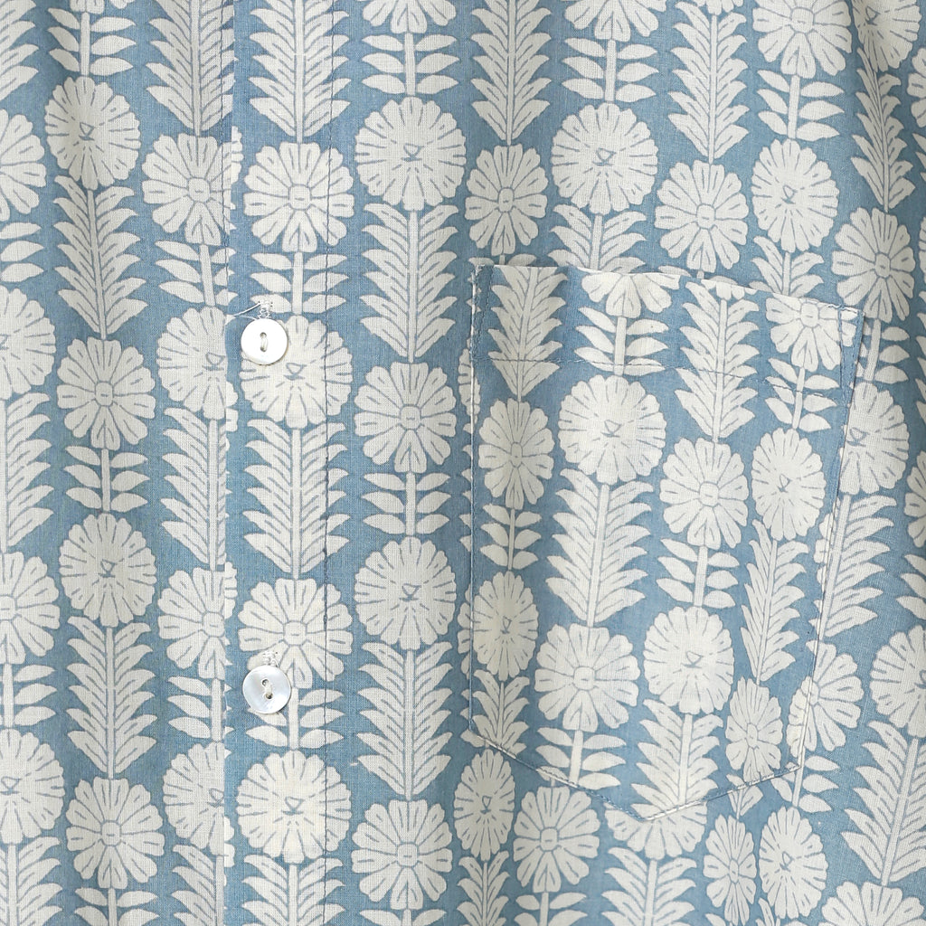 Sky Blue Men's Block Print Cotton shirt with short Sleeve ideal for Beach Pool Party