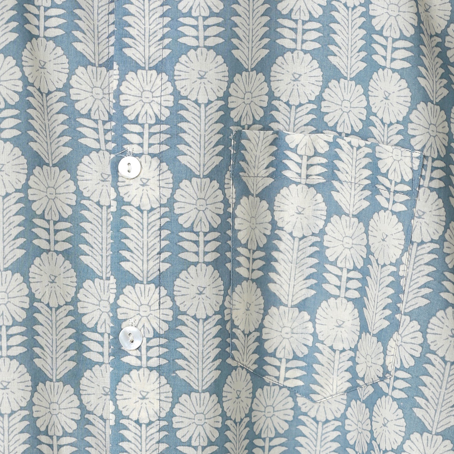 Sky Blue Men's Block Print Cotton shirt with short Sleeve ideal for Beach Pool Party