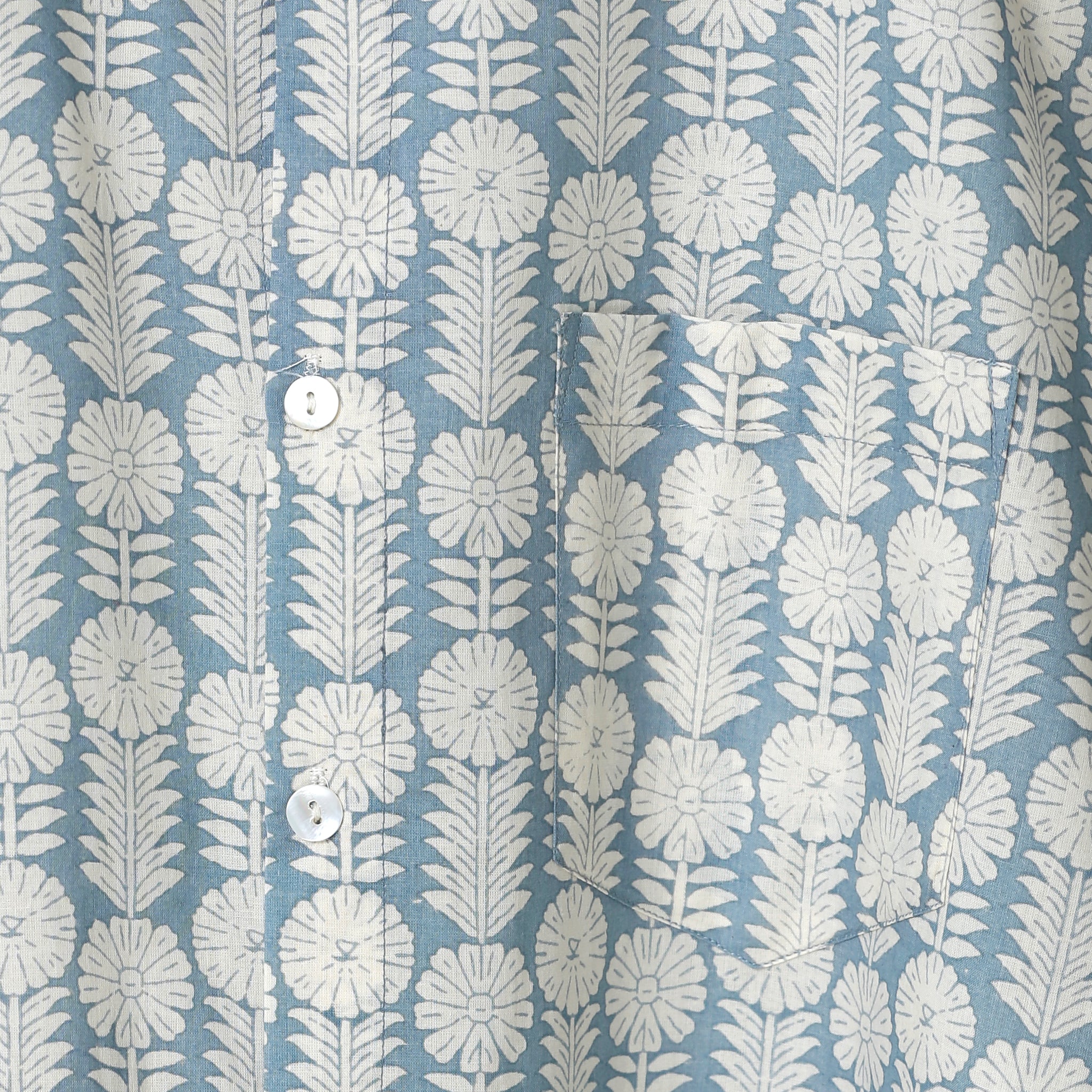 Sky Blue Men's Block Print Cotton shirt with short Sleeve ideal for Beach Pool Party