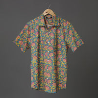 Grey Red Yellow Floral Block Print Cotton Shirt for Men