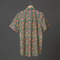 Grey Red Yellow Floral Block Print Cotton Shirt for Men