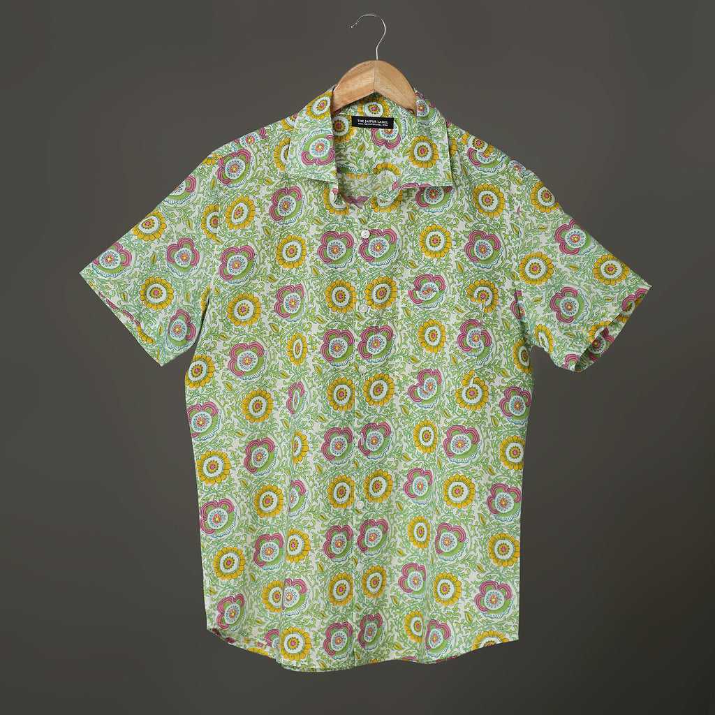 Hand Block Printed Cotton Shirt – Floral Mughal Motif | The Royal Threads