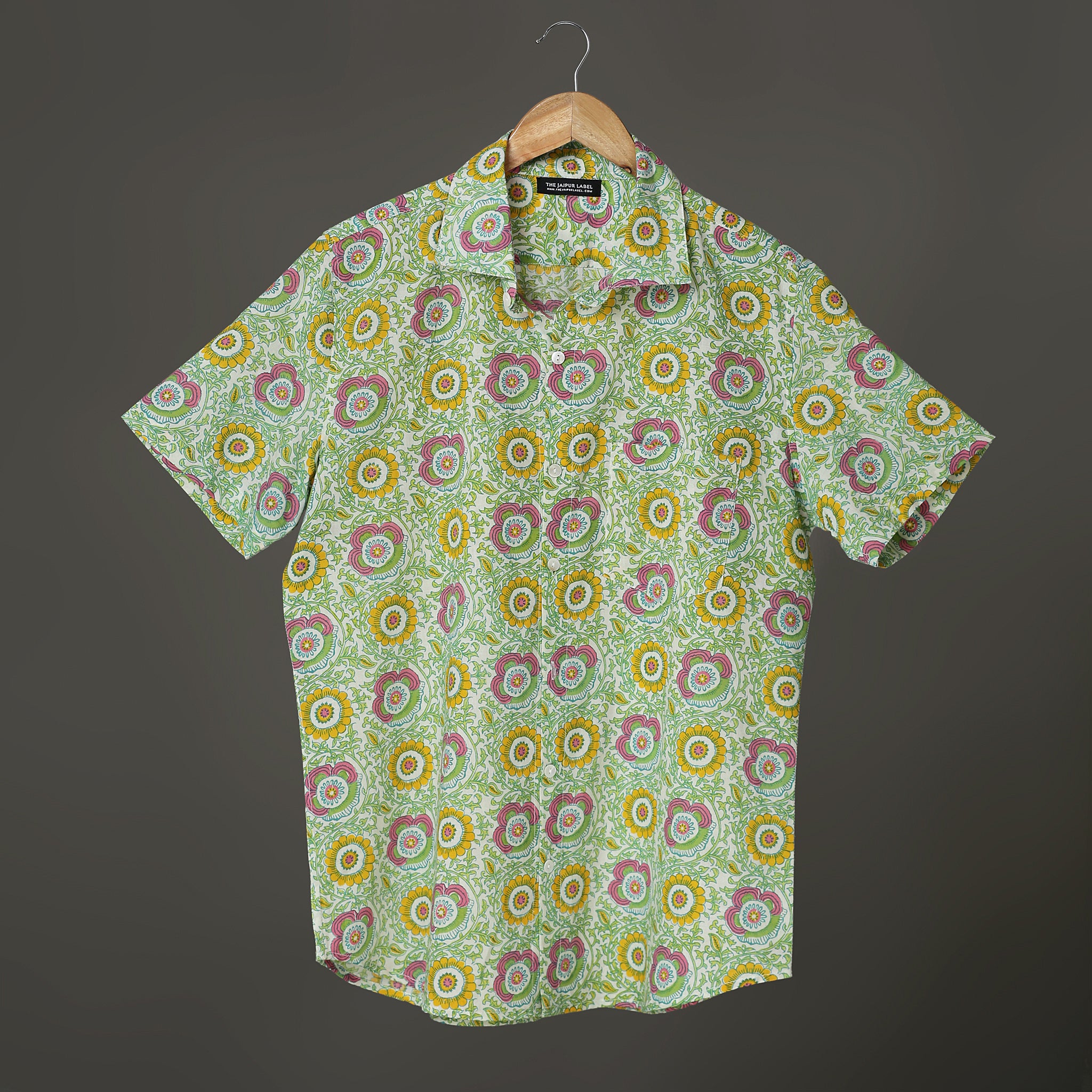 Hand Block Printed Cotton Shirt – Floral Mughal Motif | The Royal Threads