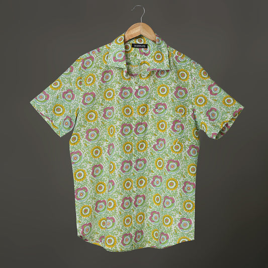 Hand Block Printed Cotton Shirt – Floral Mughal Motif | The Royal Threads