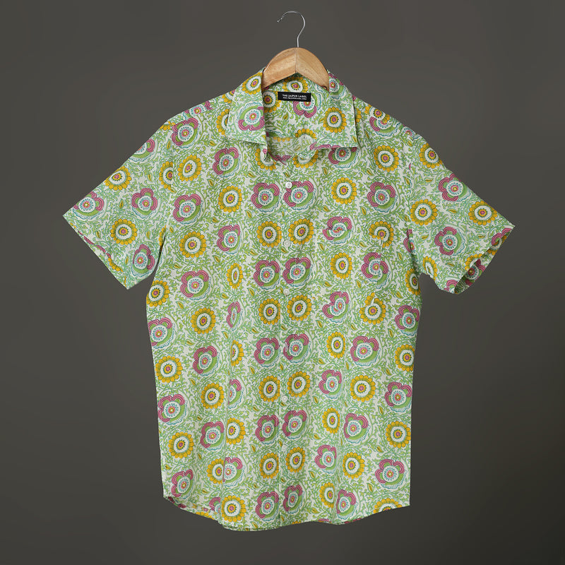Floral Mughal Block Print Cotton Shirt for Men