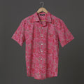 Pink Color Men shirt with Lotus and Rose design Block Print Short sleeve shirt